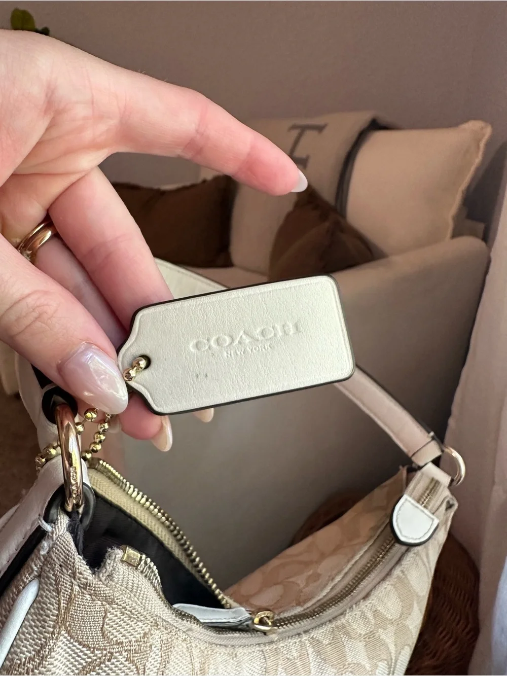 Y2K Coach Beige Signature Canvas Shoulder Hobo